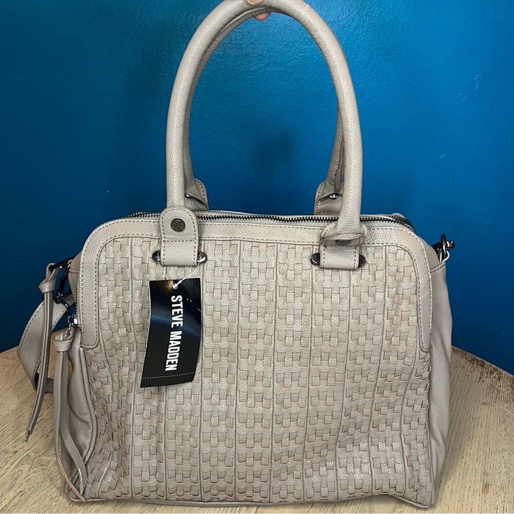 NWT Steve Madden BSimms Triple Compartment Tote Woven Smoke Gray Women's Bag